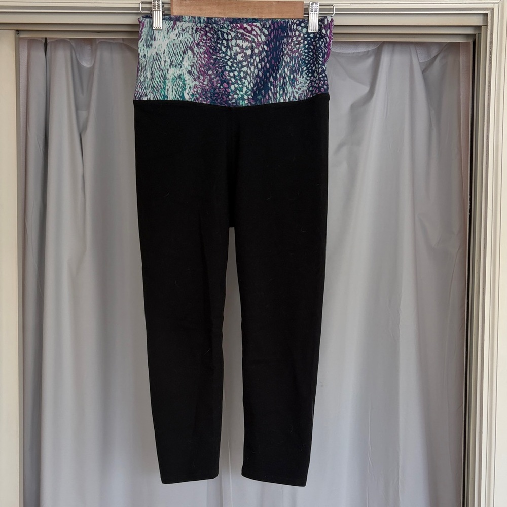Fabletics Black Leggings with Multicolor Waistband